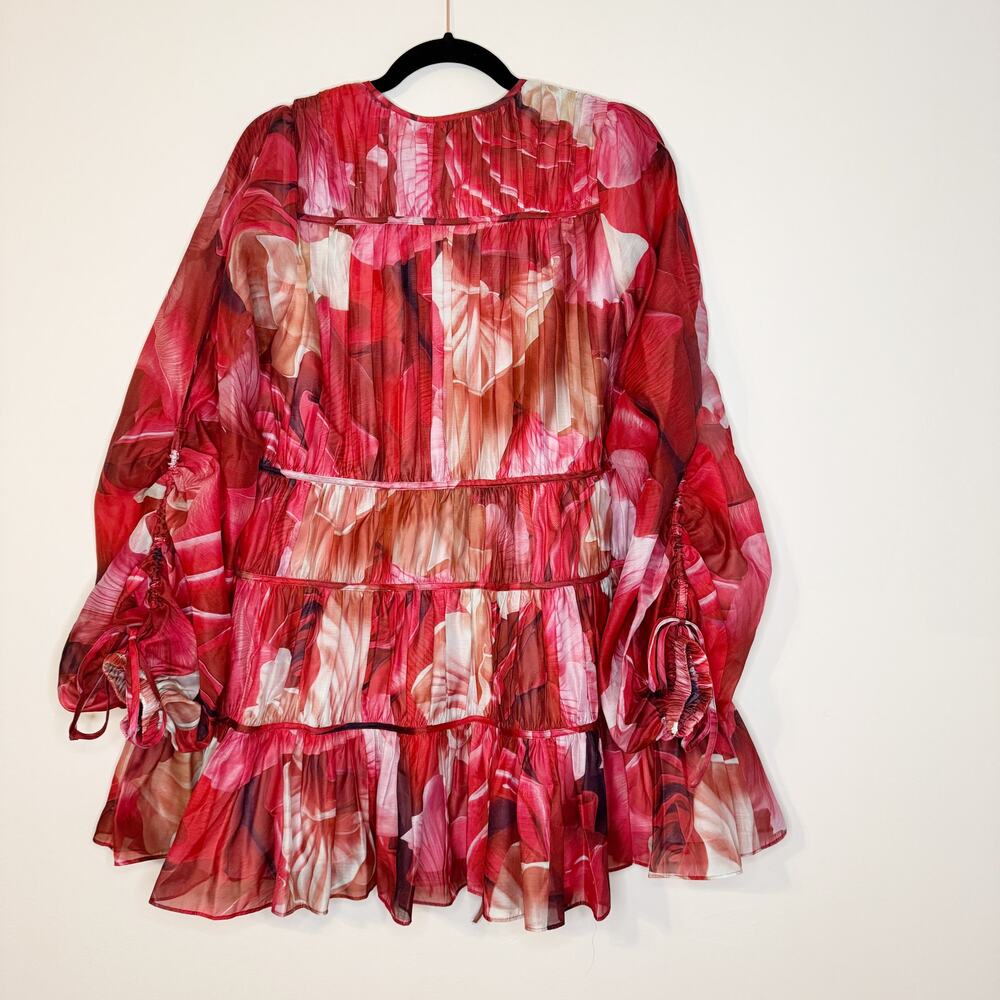 Aje Floral Prismatic Red Pink Long Sleeve Statement Sleeve Mini Dress US 2/AUS 6 - Picture 9 of 10